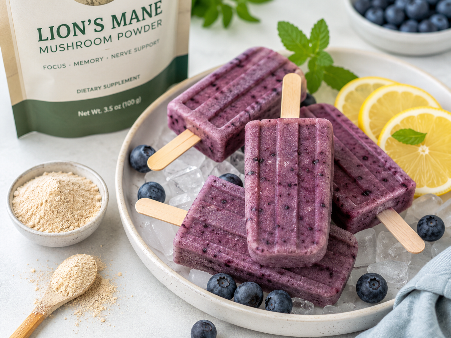 Frozen berry pops made with lion's mane powder