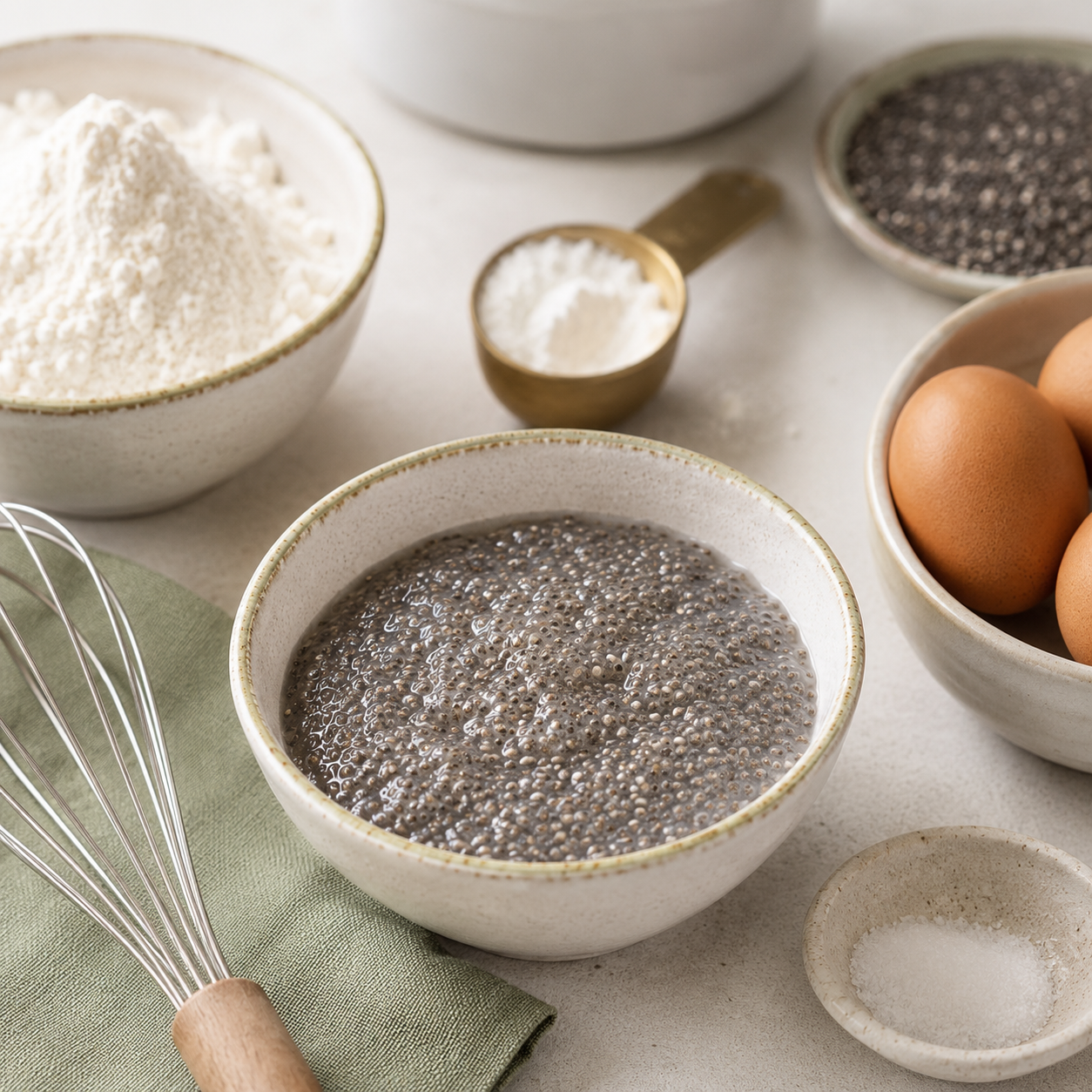 A chia egg gel in a spoon for baking