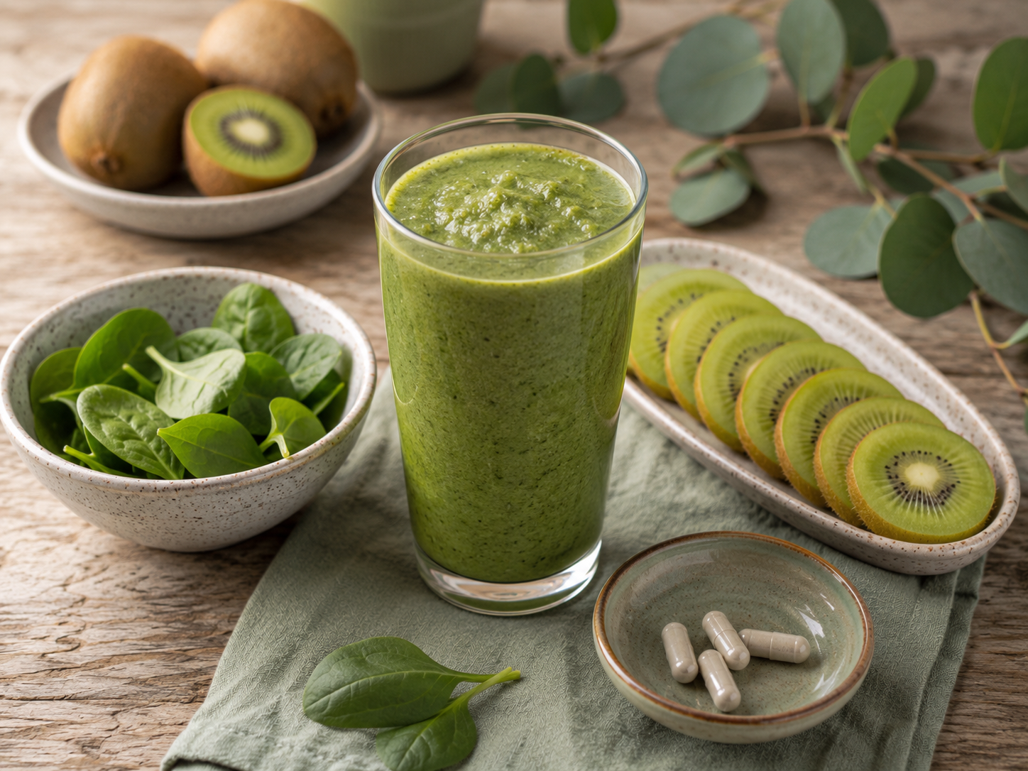 Green smoothie with kiwi and spinach.
