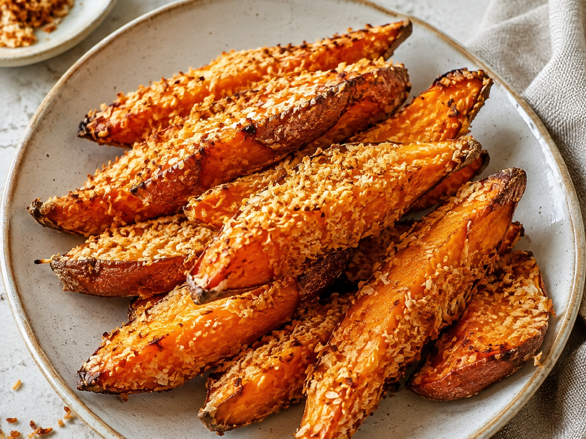 Coconut-crusted sweet potato wedges