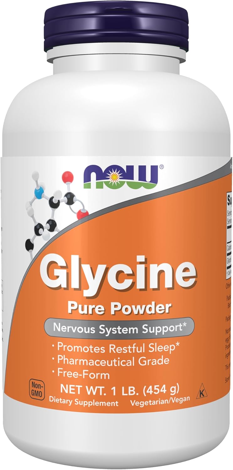 NOW glycine pure powder, inhibitory neurotransmitter for sleep physiology and collagen