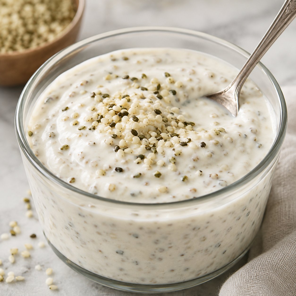 Hemp seeds stirred into yogurt